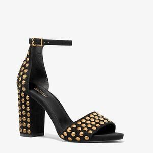 Michael Kors Leela Studded Suede Sandal Black/Gold - 10